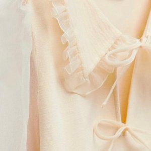 Zara yellow puff sleeve combination knit top